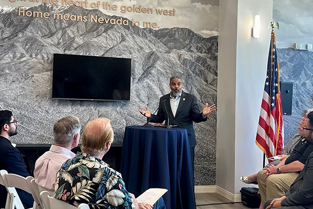 Photo on U.S. Rep. Horsford speaking at celebration of affordable housing project in rural Nevada.