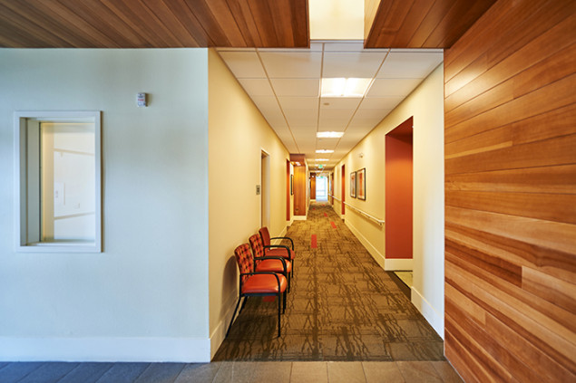 Wide hallways help seniors maneuver and are good for social interaction.