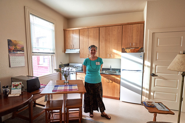 Resident Jacalyn Ward likes to refer to her 4th floor studio apartment as an open concept penthouse.